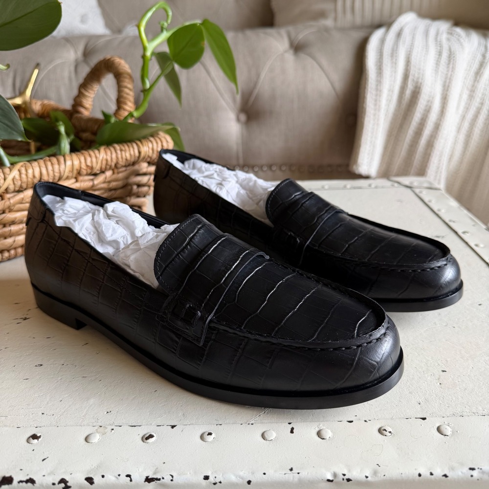 JENNI KAYNE Layne Penny Loafers Black Croc Embossed Leather Women's Size‎ 40 New